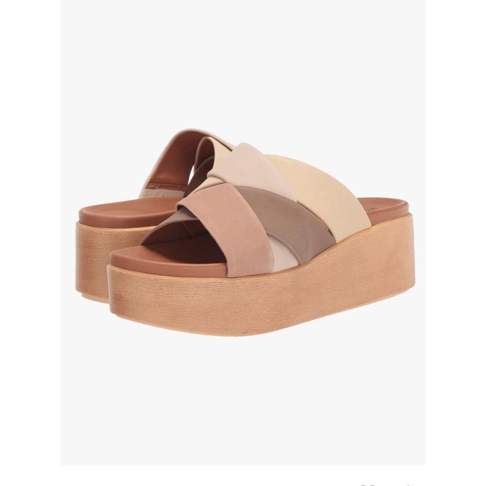 Lucky Brand Dikona Woven Leather Platform Sandals • Boho Wedge Slides • Size 8 - Picture 2 of 11